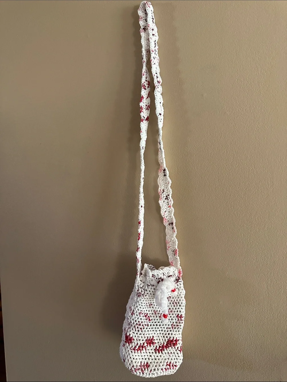 Handmade Crocheted White Speckled Crossbody Bag - Women